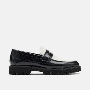 Mocassins Penny Adler en cuir noir et blanc