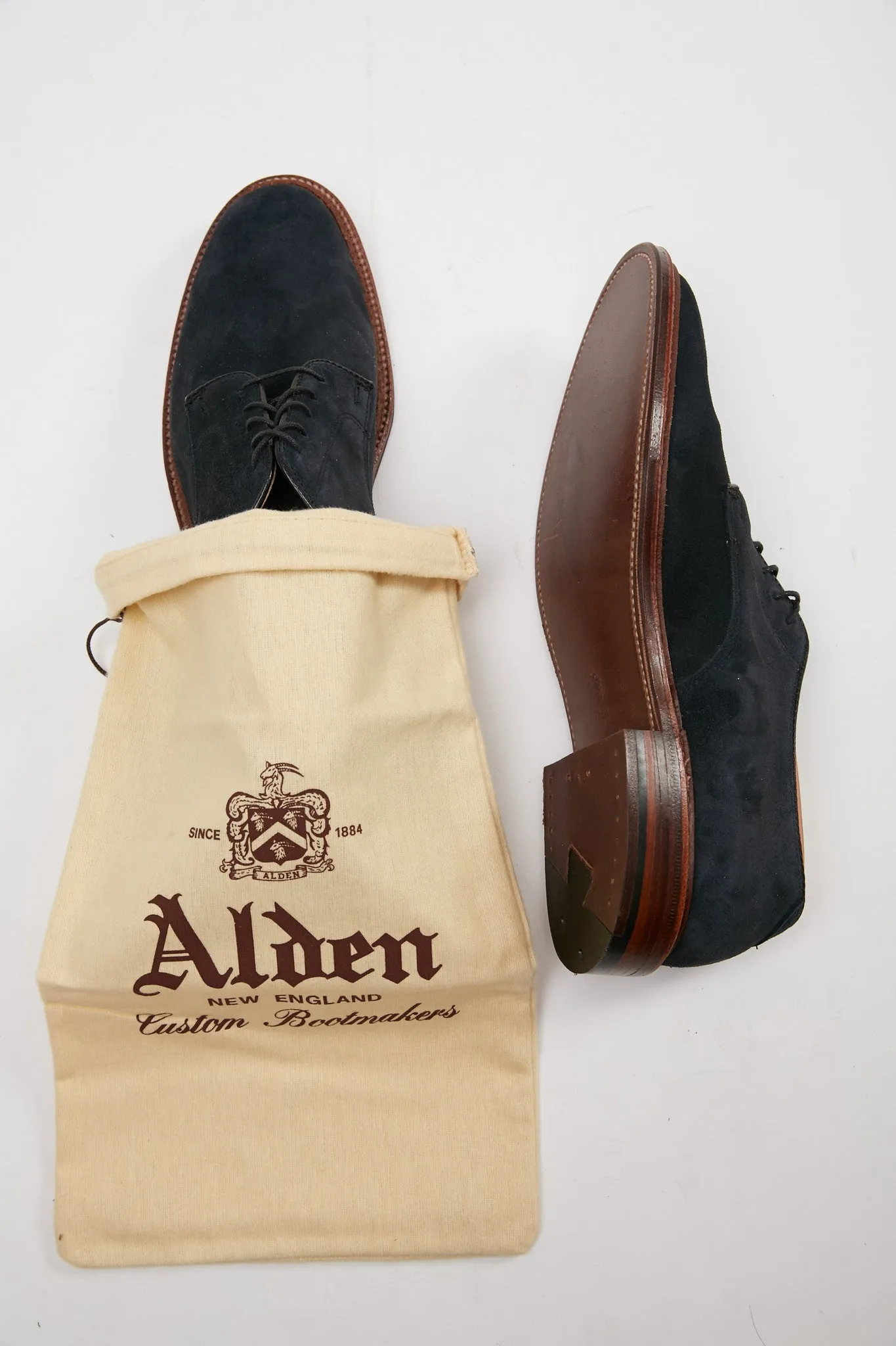 Alden Plain Toe Blucher Suède Marine #29331F