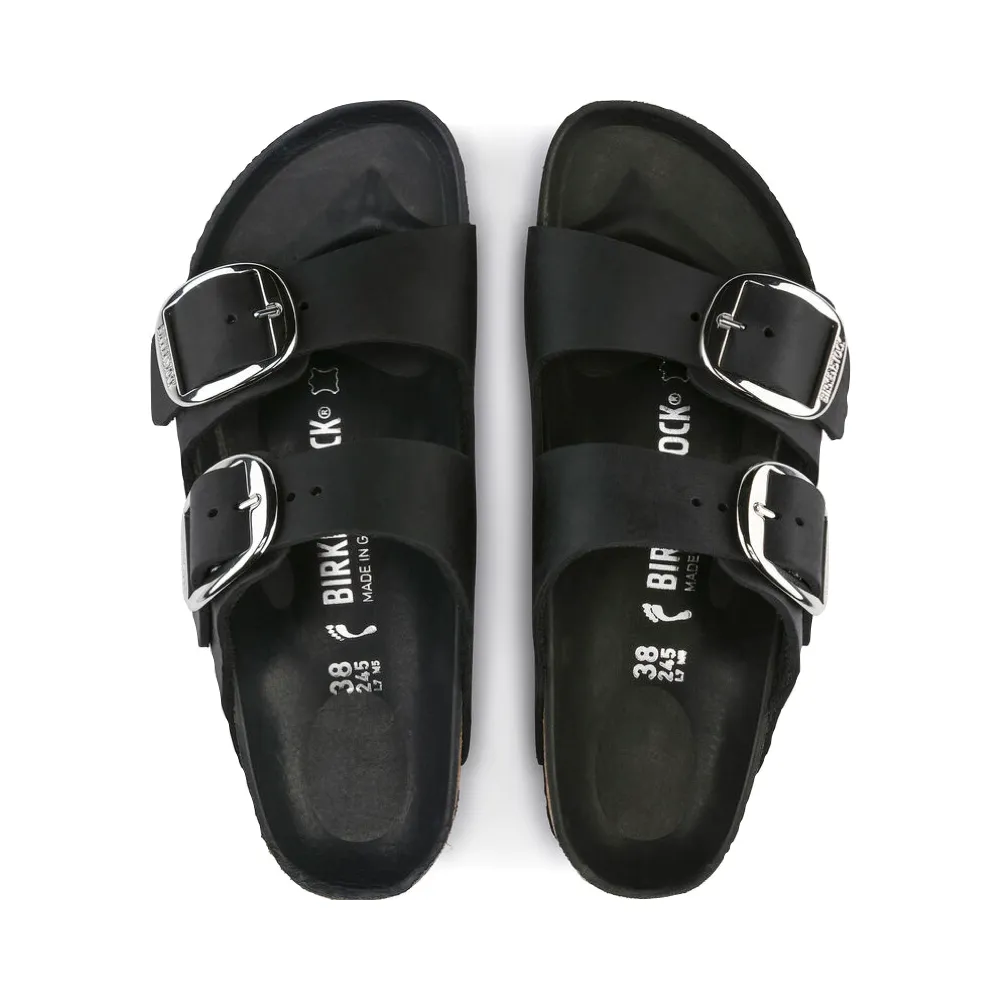 Birkenstock Arizona Sandale à boucle large en cuir huilé noir
