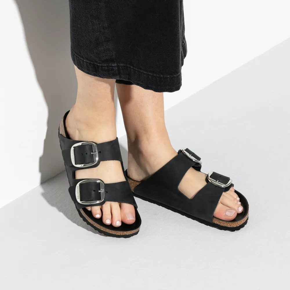 Birkenstock Arizona Sandale à boucle large en cuir huilé noir