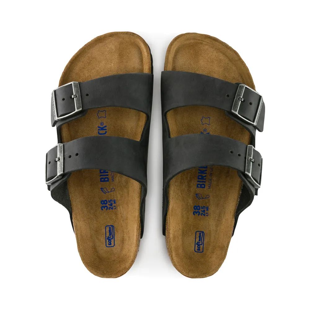 Birkenstock Arizona en cuir huilé avec semelle souple en noir
