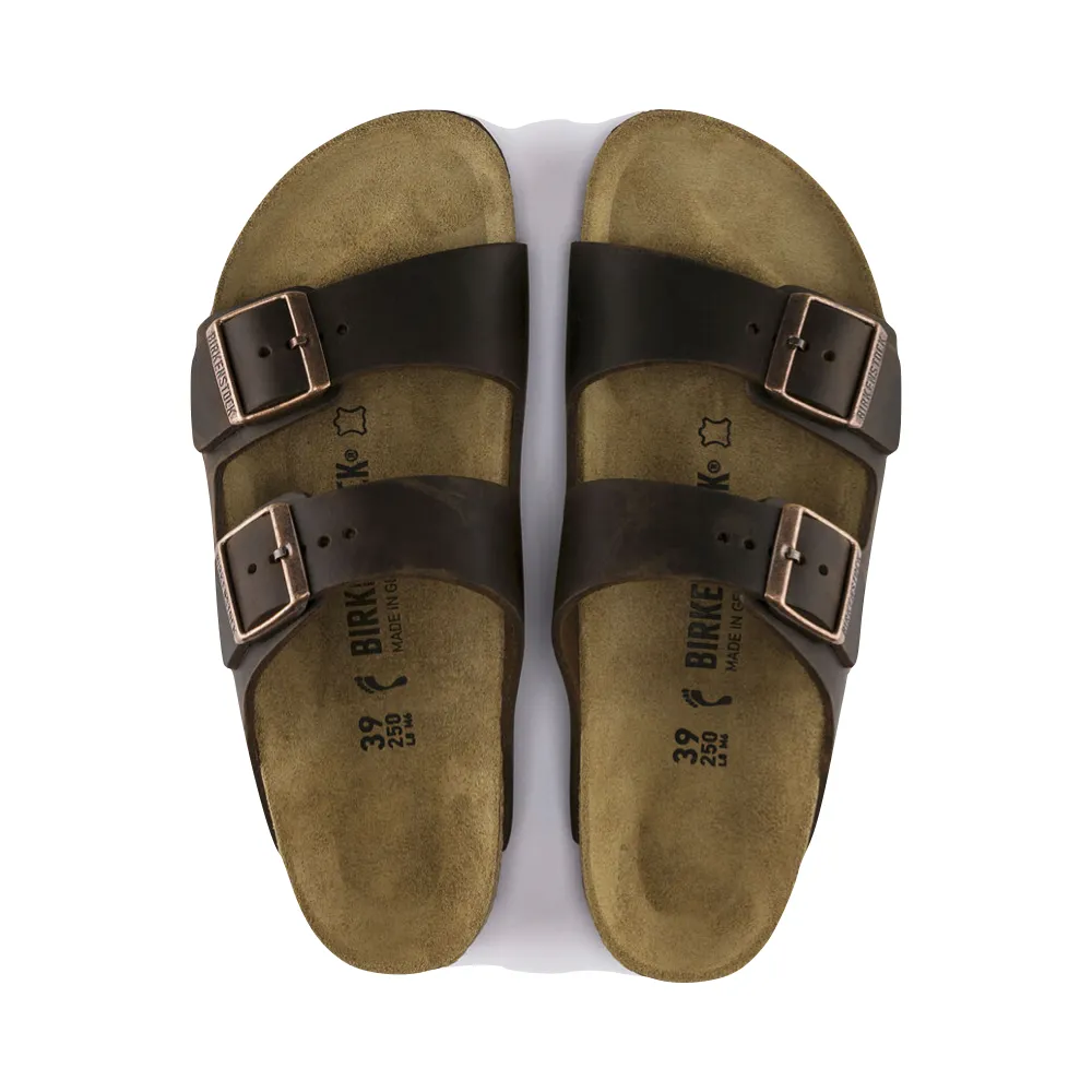 Birkenstock Arizona Sandale en cuir huilé avec semelle intérieure douce en brun Habana