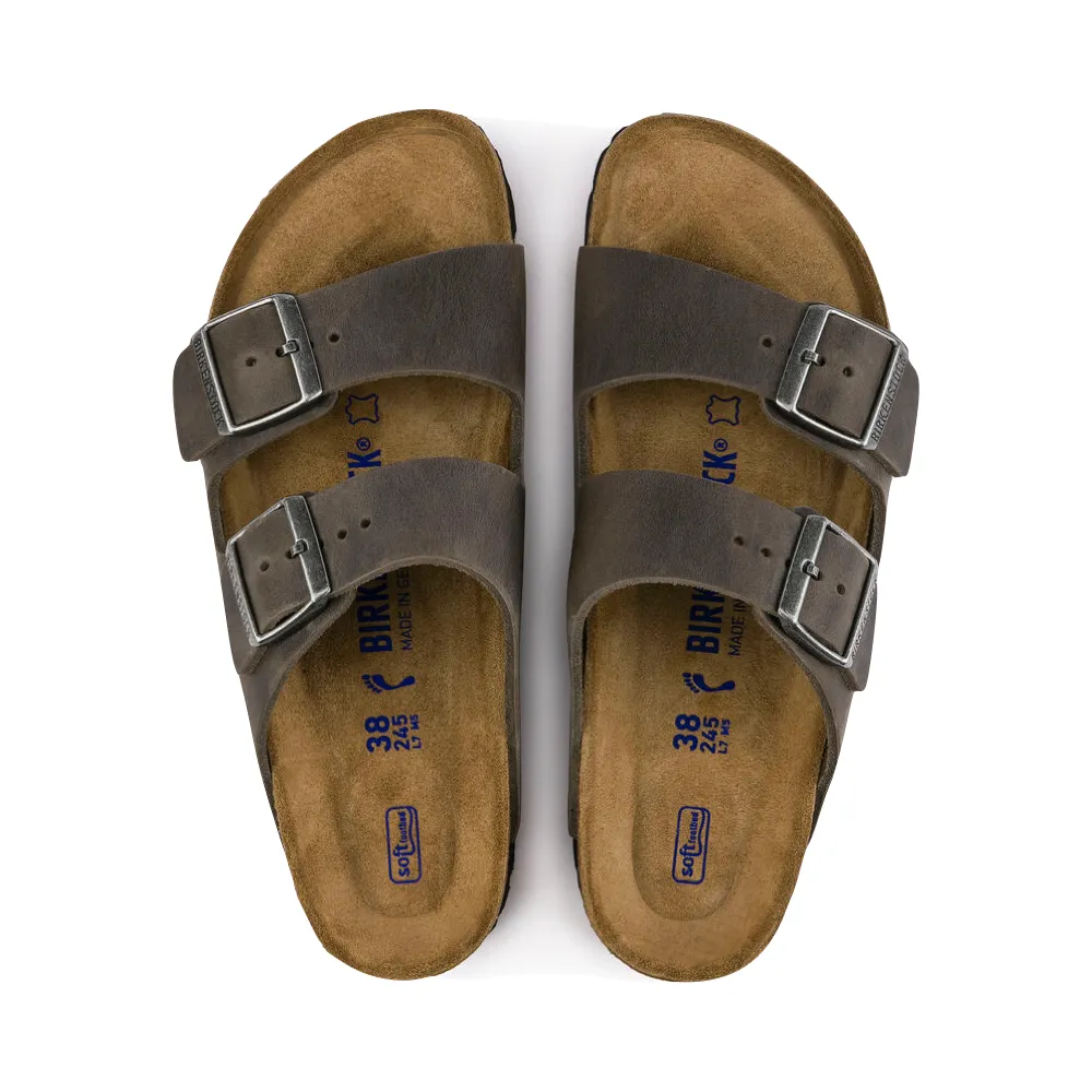 Birkenstock Arizona en cuir huilé avec semelle intérieure souple régulière, sandale en gris fer