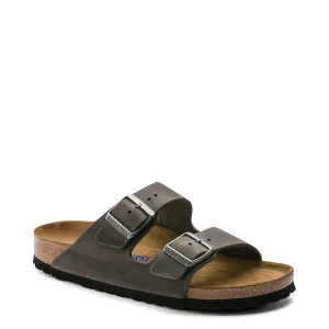 Birkenstock Arizona en cuir huilé avec semelle intérieure souple régulière, sandale en gris fer