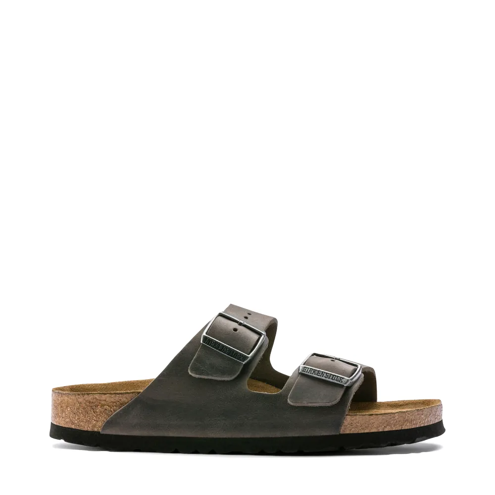 Birkenstock Arizona en cuir huilé avec semelle intérieure souple régulière, sandale en gris fer
