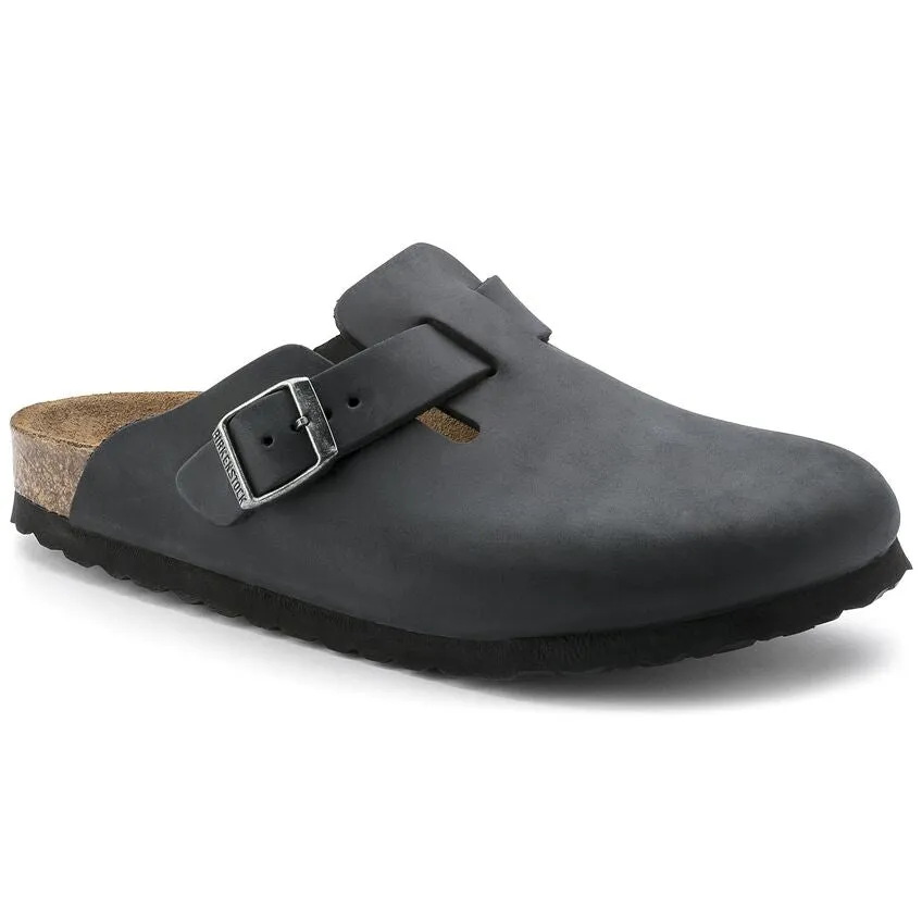 Birkenstock Boston Semelle souple - Cuir huilé - Noir