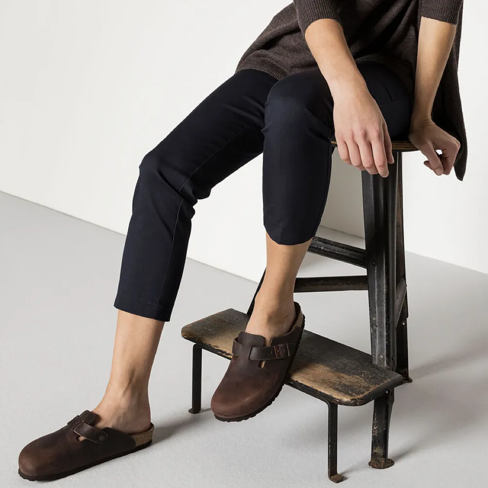 Birkenstock Boston Soft Footbed Sabot en Cuir Huilé Marron Habana
