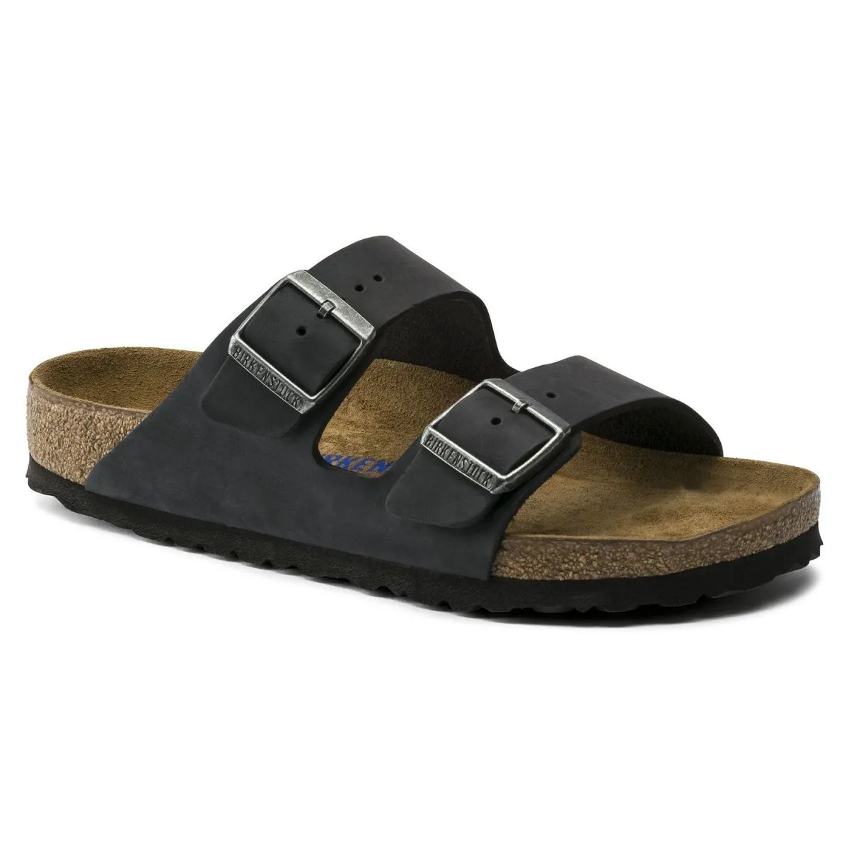 Birkenstock Arizona pour Hommes à Semelle Souple en Cuir Noir Huilé