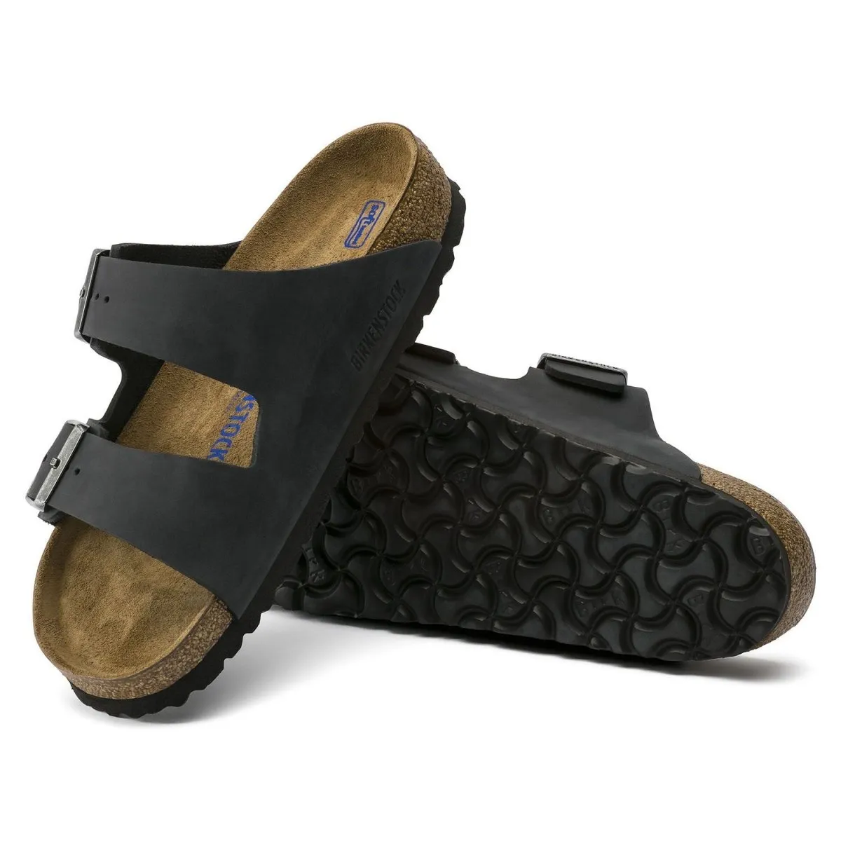 Birkenstock Arizona pour Hommes à Semelle Souple en Cuir Noir Huilé