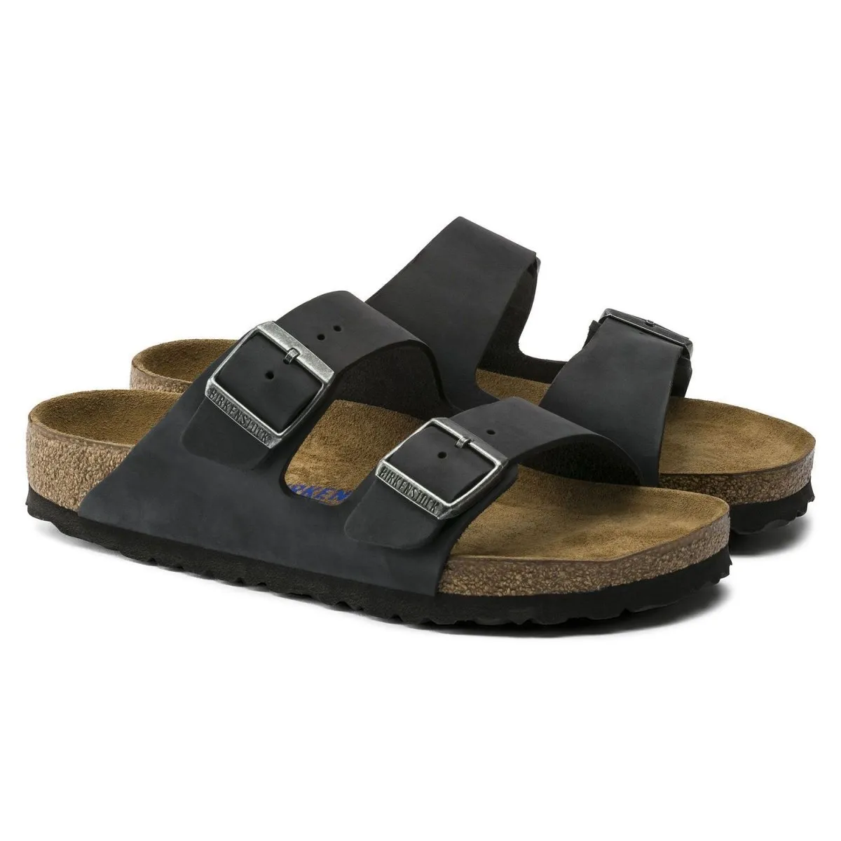 Birkenstock Arizona pour Hommes à Semelle Souple en Cuir Noir Huilé