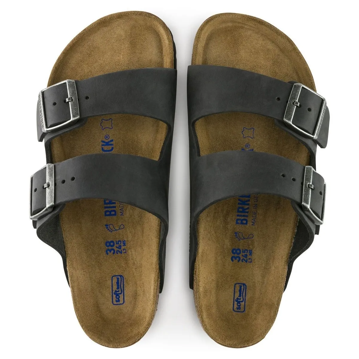 Birkenstock Arizona pour Hommes à Semelle Souple en Cuir Noir Huilé