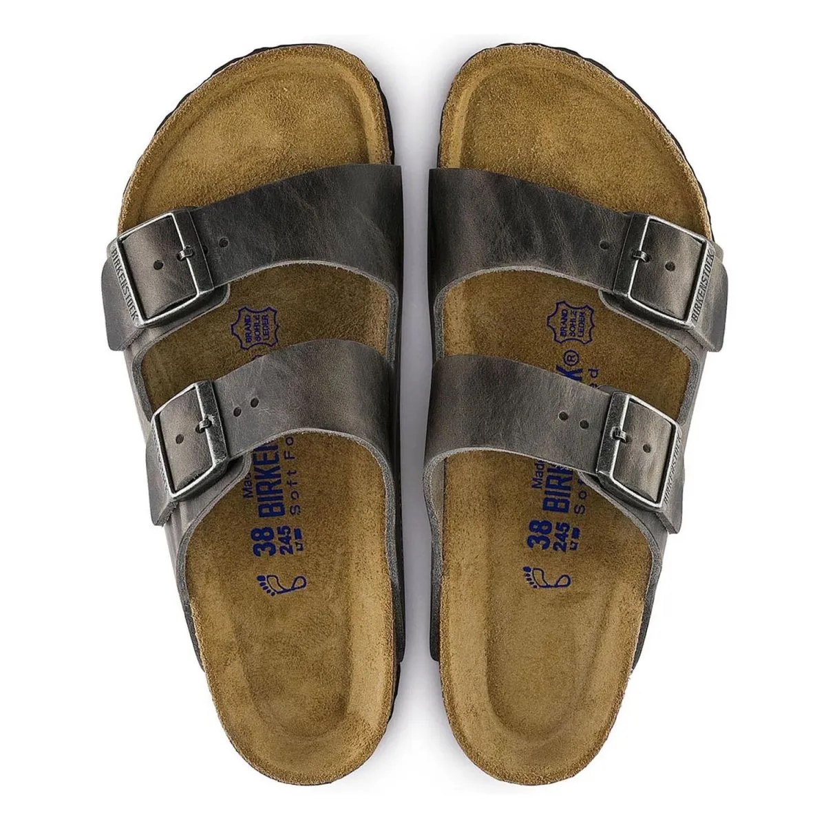Birkenstock Arizona pour Hommes à Semelle Douce en Cuir Huilé Fer