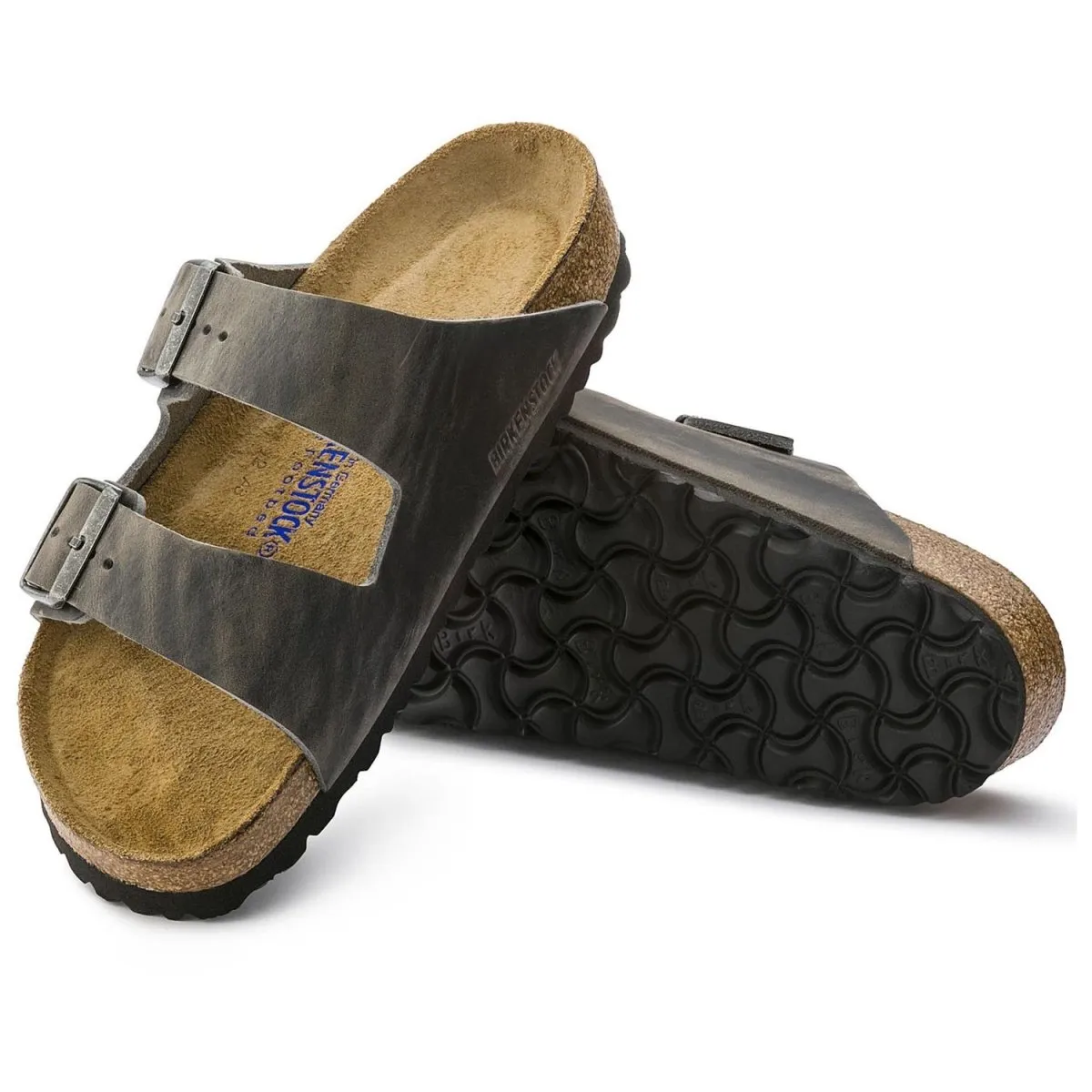 Birkenstock Arizona pour Hommes à Semelle Douce en Cuir Huilé Fer