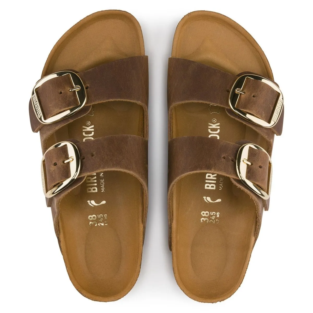 Birkenstock Femme Arizona Grande Boucle Cuir Huilé Cognac