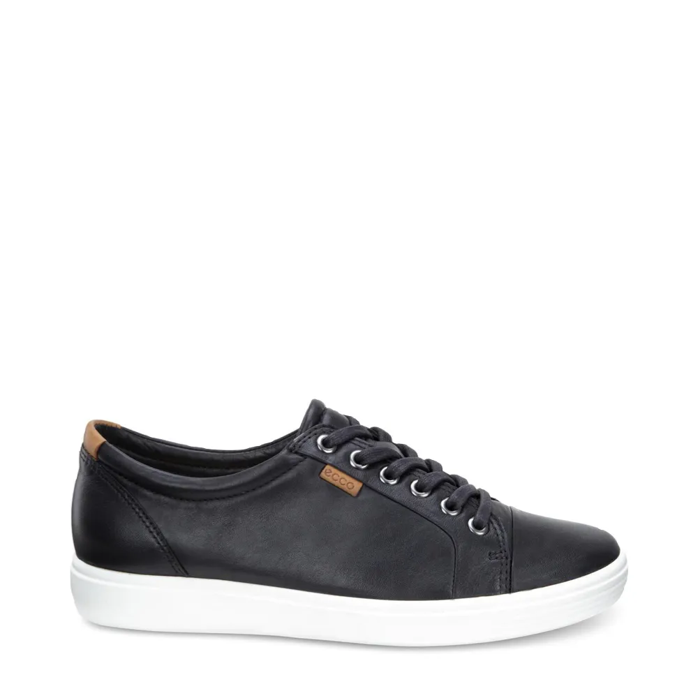 Ecco Women's Soft 7 Sneaker en cuir à lacets en noir