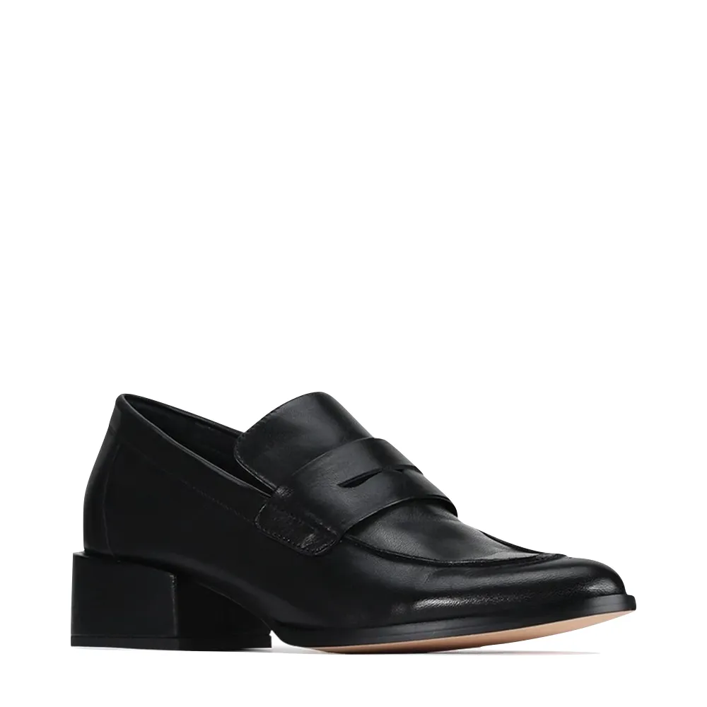 EOS Footwear Penny Loafer à Talon en Cuir pour Femme en Noir