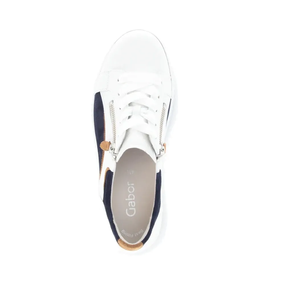 Baskets Gabor Femme à Double Fermeture Éclair en Blanc/Marine/Blanc Lion/Bleu Marine/Beige
