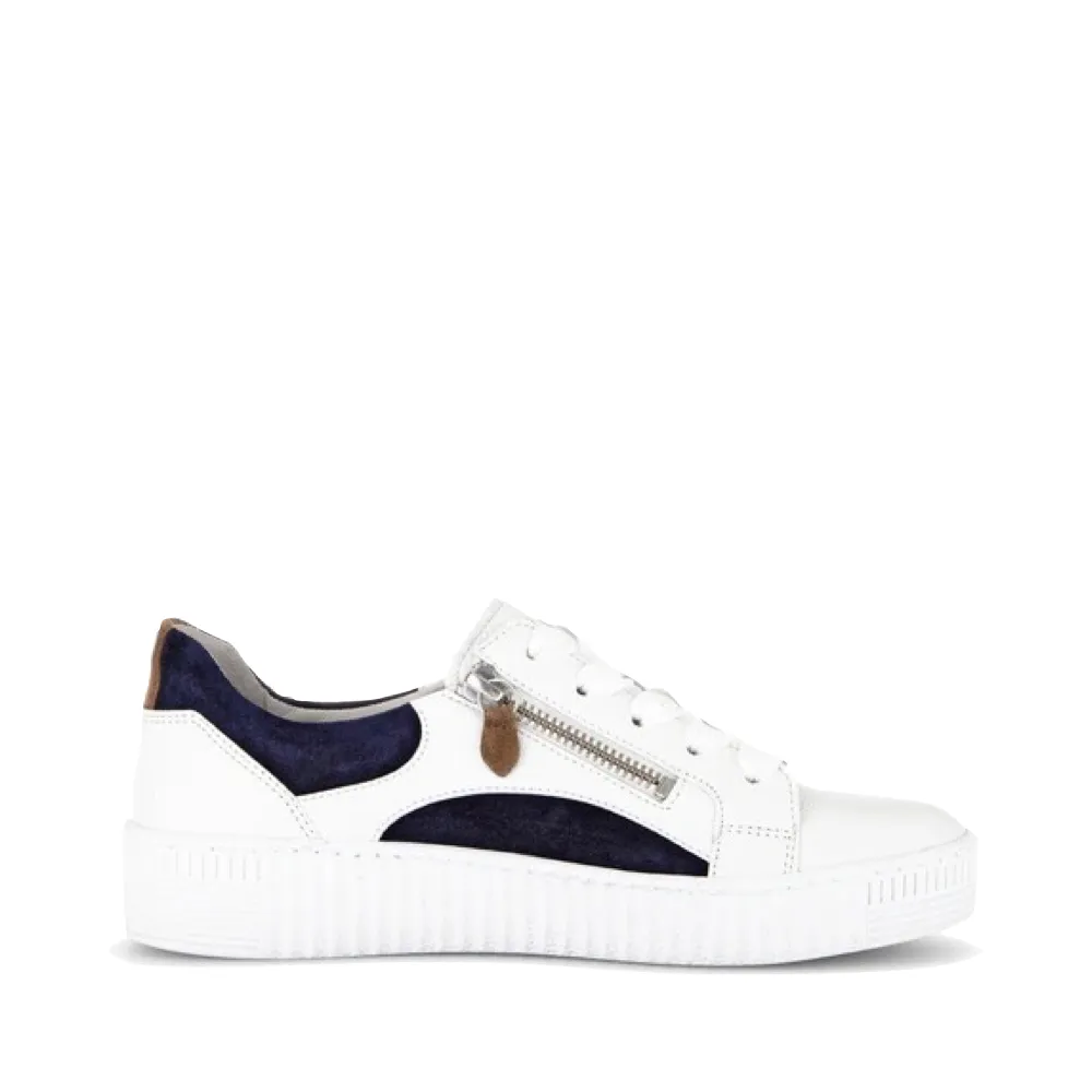 Baskets Gabor Femme à Double Fermeture Éclair en Blanc/Marine/Blanc Lion/Bleu Marine/Beige