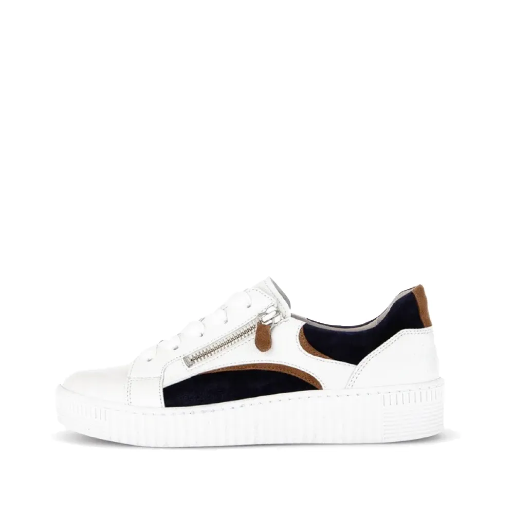 Baskets Gabor Femme à Double Fermeture Éclair en Blanc/Marine/Blanc Lion/Bleu Marine/Beige