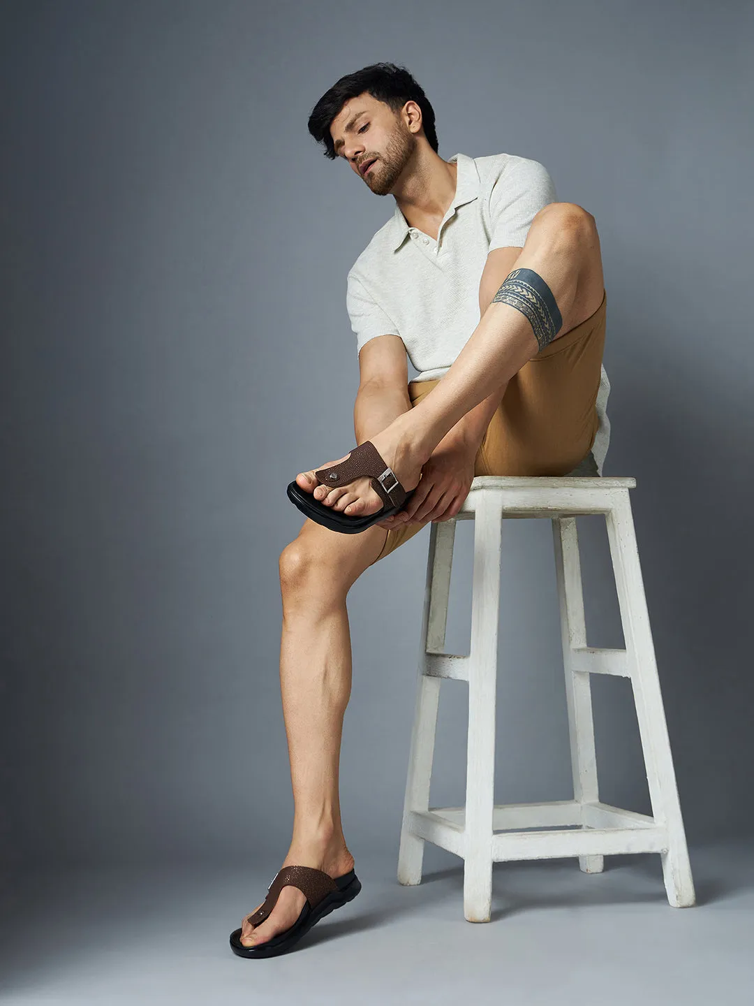 Mules ouvertes en cuir marron pour hommes Hitz