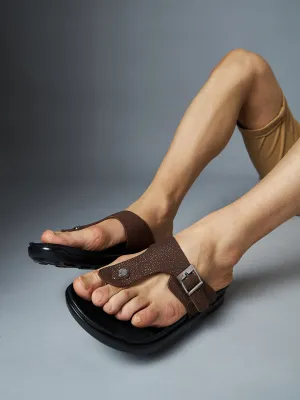 Mules ouvertes en cuir marron pour hommes Hitz
