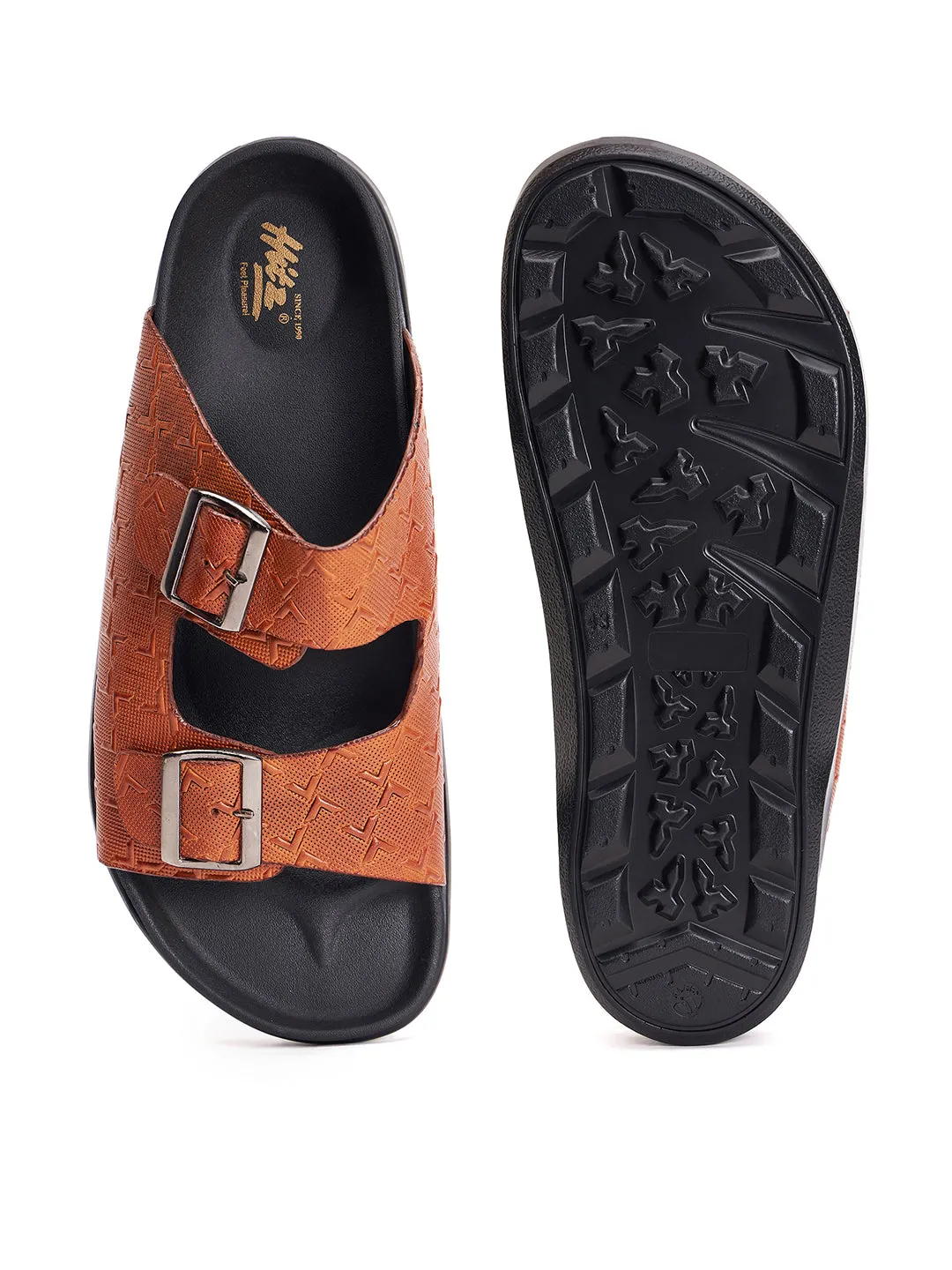 Mules ouvertes en cuir brun pour hommes Hitz