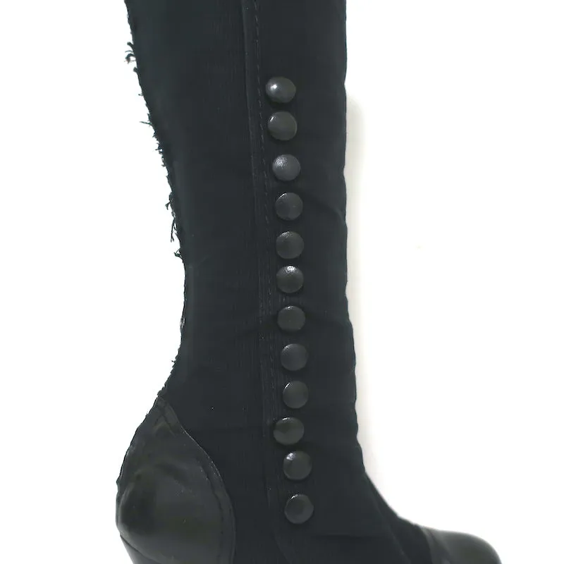 Bottes Lanvin à bout capitonné et boutonné en velours côtelé et cuir noir Taille 39