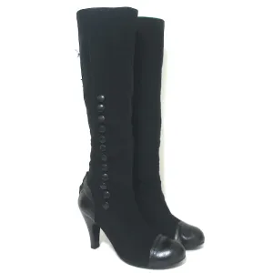 Bottes Lanvin à bout capitonné et boutonné en velours côtelé et cuir noir Taille 39