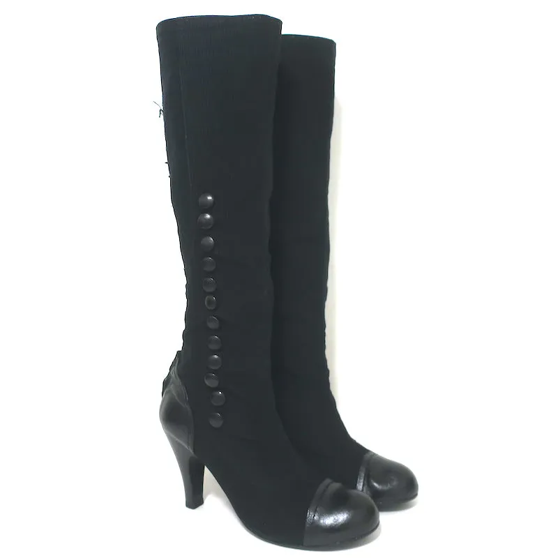 Bottes Lanvin à bout capitonné et boutonné en velours côtelé et cuir noir Taille 39