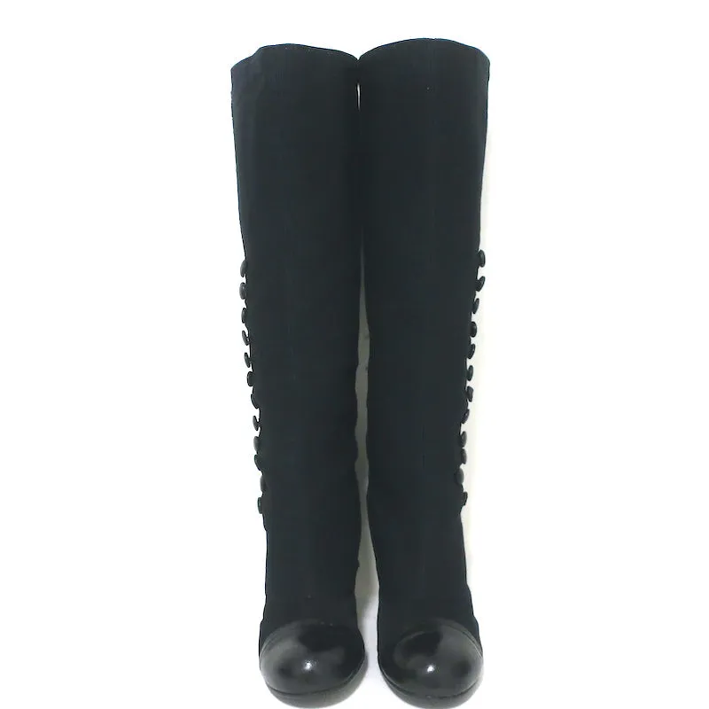 Bottes Lanvin à bout capitonné et boutonné en velours côtelé et cuir noir Taille 39
