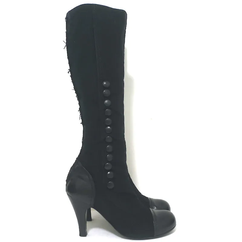 Bottes Lanvin à bout capitonné et boutonné en velours côtelé et cuir noir Taille 39