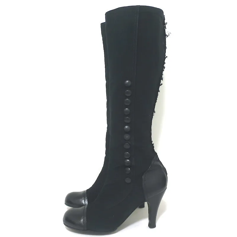 Bottes Lanvin à bout capitonné et boutonné en velours côtelé et cuir noir Taille 39