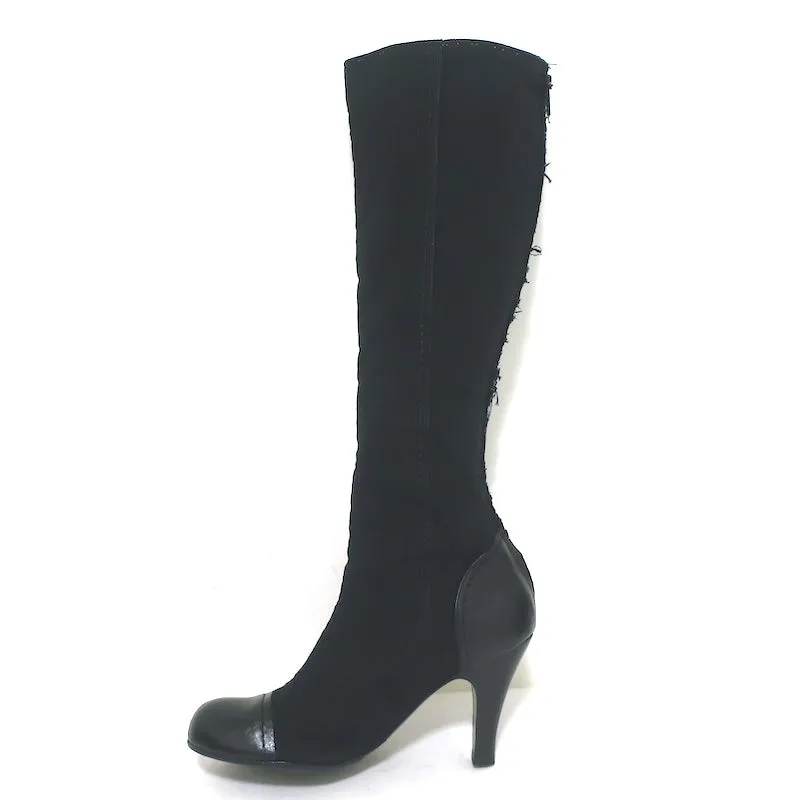 Bottes Lanvin à bout capitonné et boutonné en velours côtelé et cuir noir Taille 39