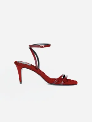 Sandales Laura à talons hauts et bride arrière en coton végan | Rouge canneberge