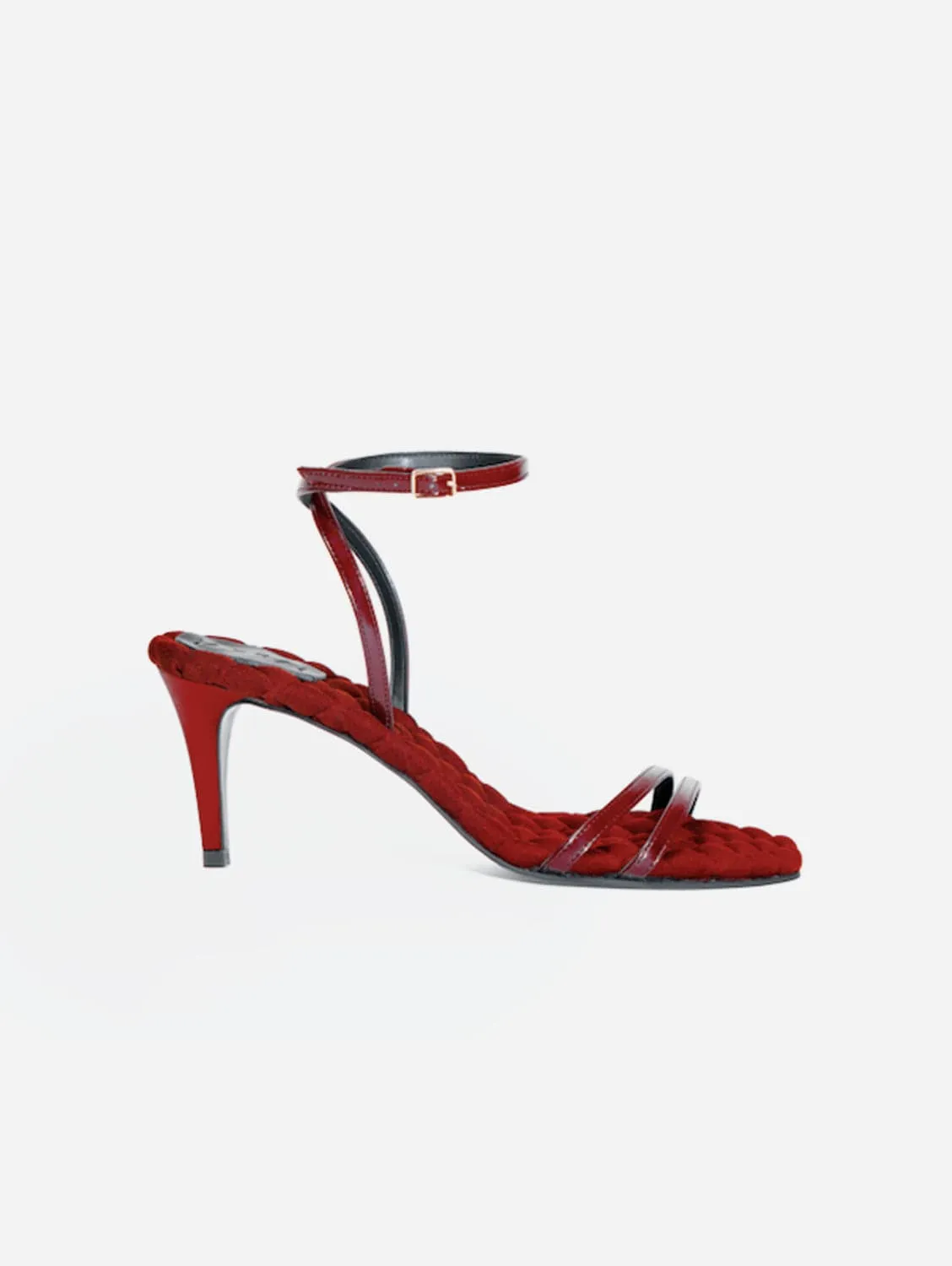 Sandales Laura à talons hauts et bride arrière en coton végan | Rouge canneberge