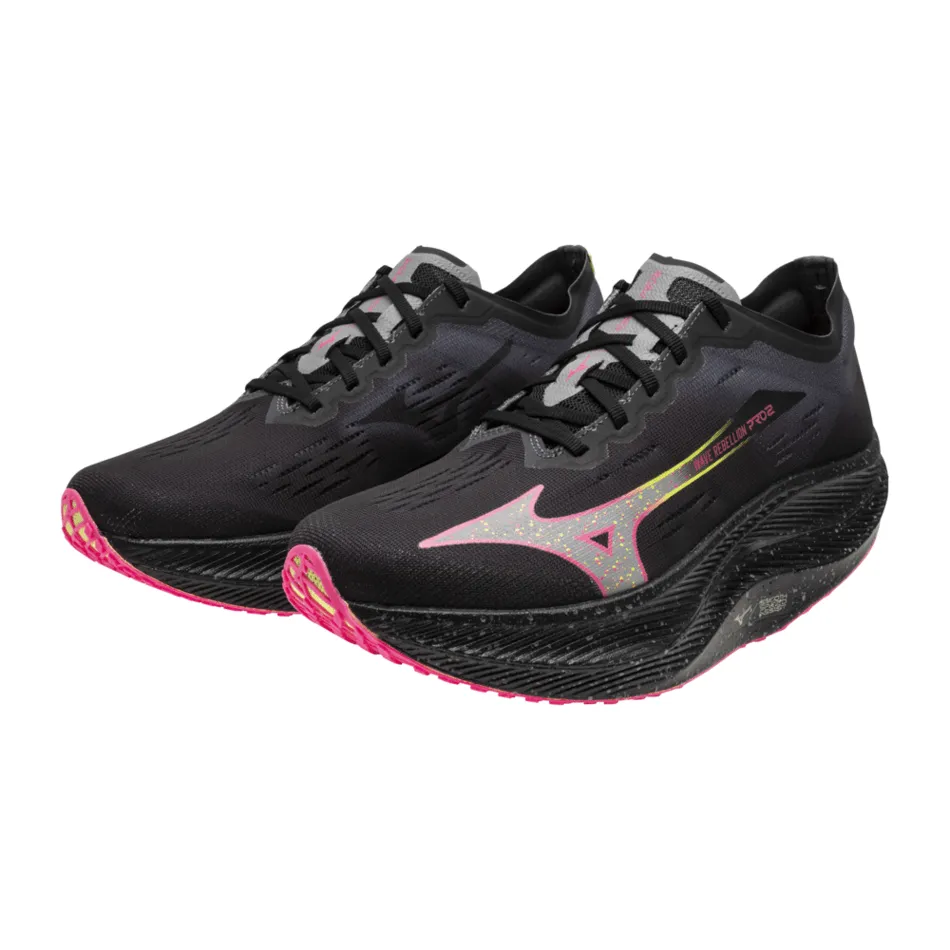 Chaussures de course Mizano Unisex Wave Rebellion Pro 2 en Noir/Argent/Rose/Tetra AW24