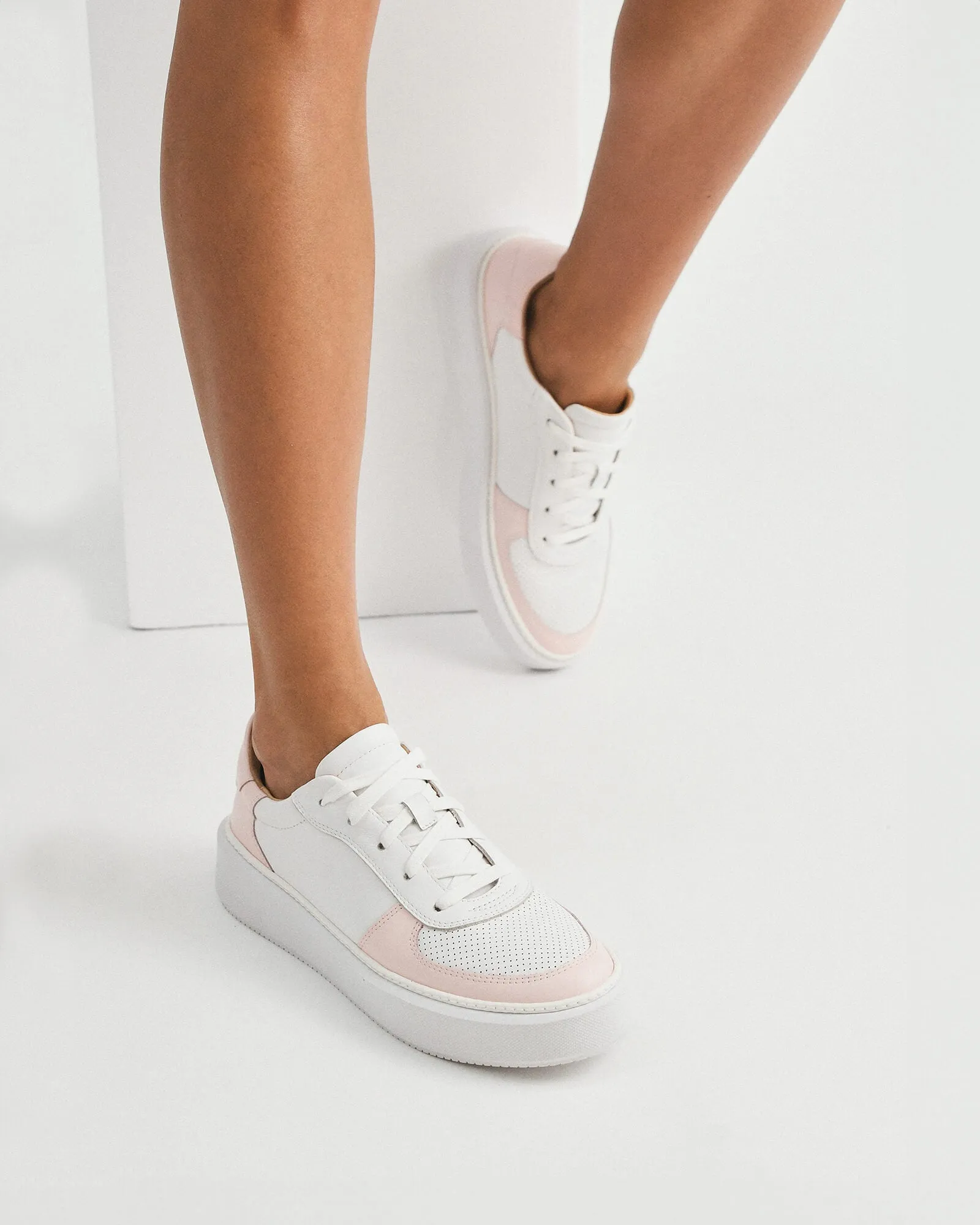 OTTO SNEAKERS BLANC CUIR ROSE DOUX