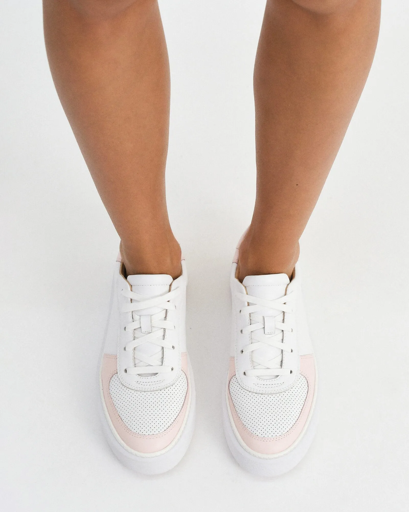 OTTO SNEAKERS BLANC CUIR ROSE DOUX