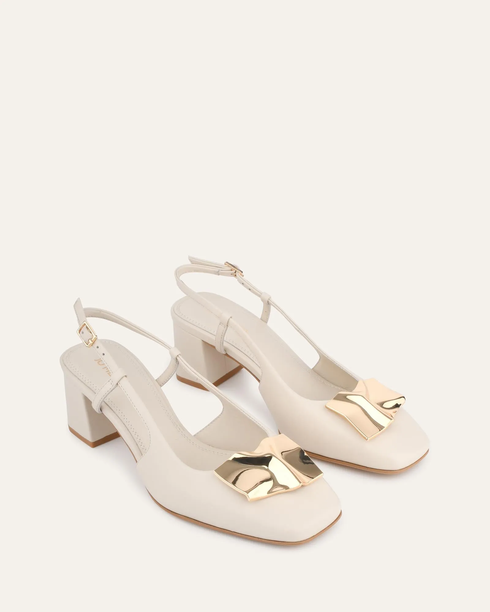 PETRA TALONS BAS EN CUIR BLANC CASSÉ