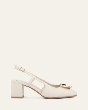 PETRA TALONS BAS EN CUIR BLANC CASSÉ