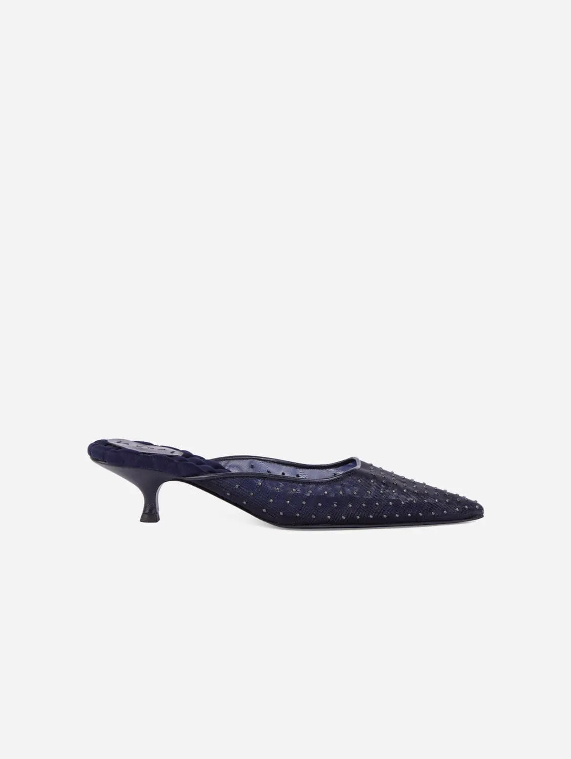 Mules à talons Rosa en coton vegan cloutées | Marine