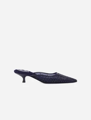 Mules à talons Rosa en coton vegan cloutées | Marine