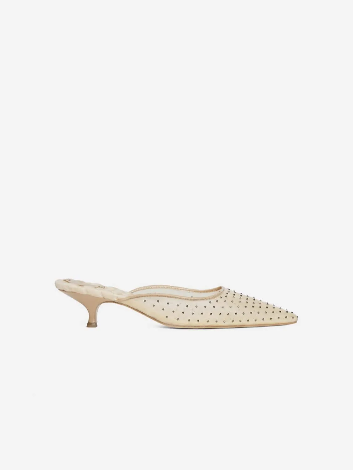 Mules Rosa en coton vegan à talons avec clous | Nu