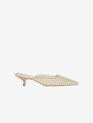 Mules Rosa en coton vegan à talons avec clous | Nu