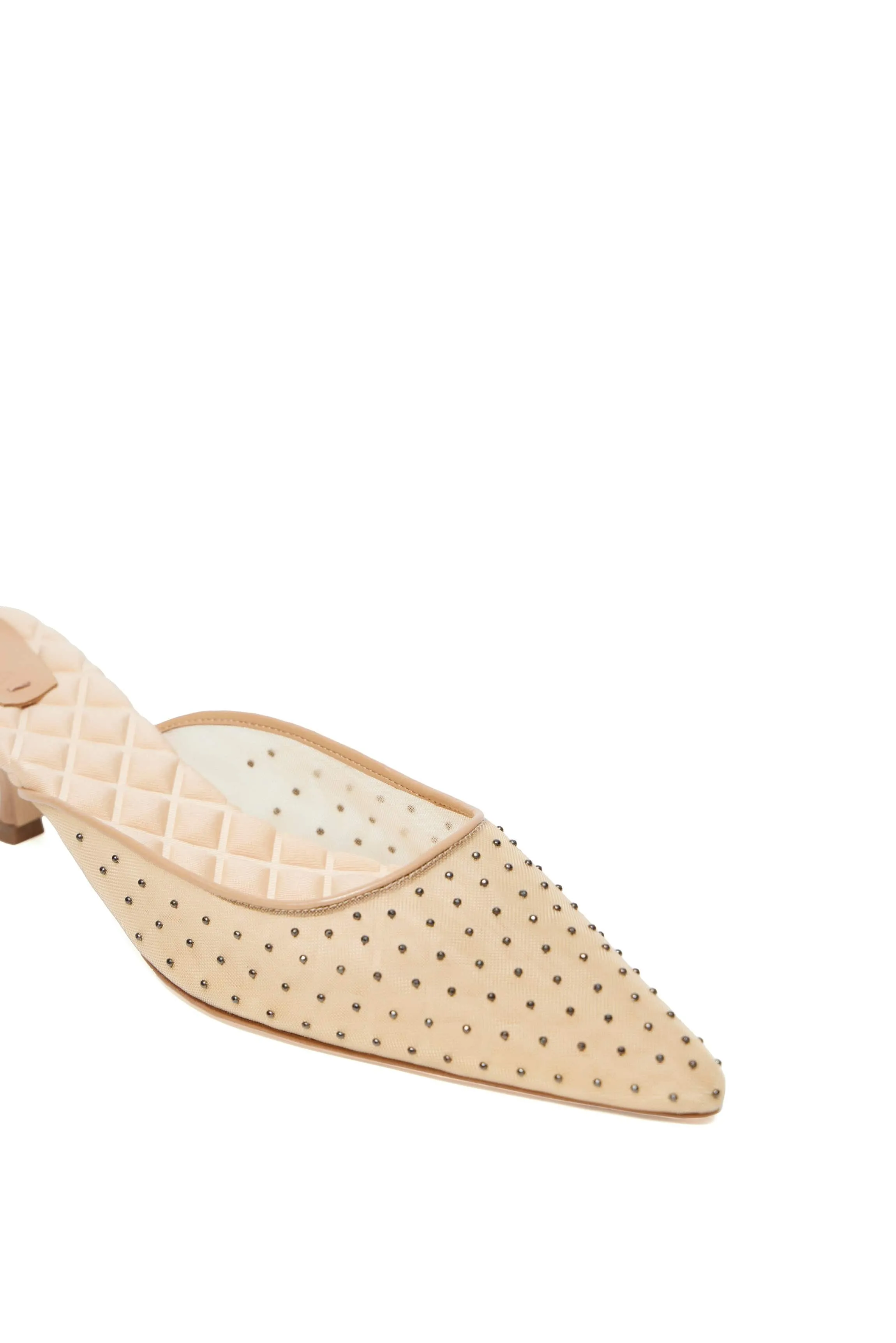 Mules Rosa en coton vegan à talons avec clous | Nu