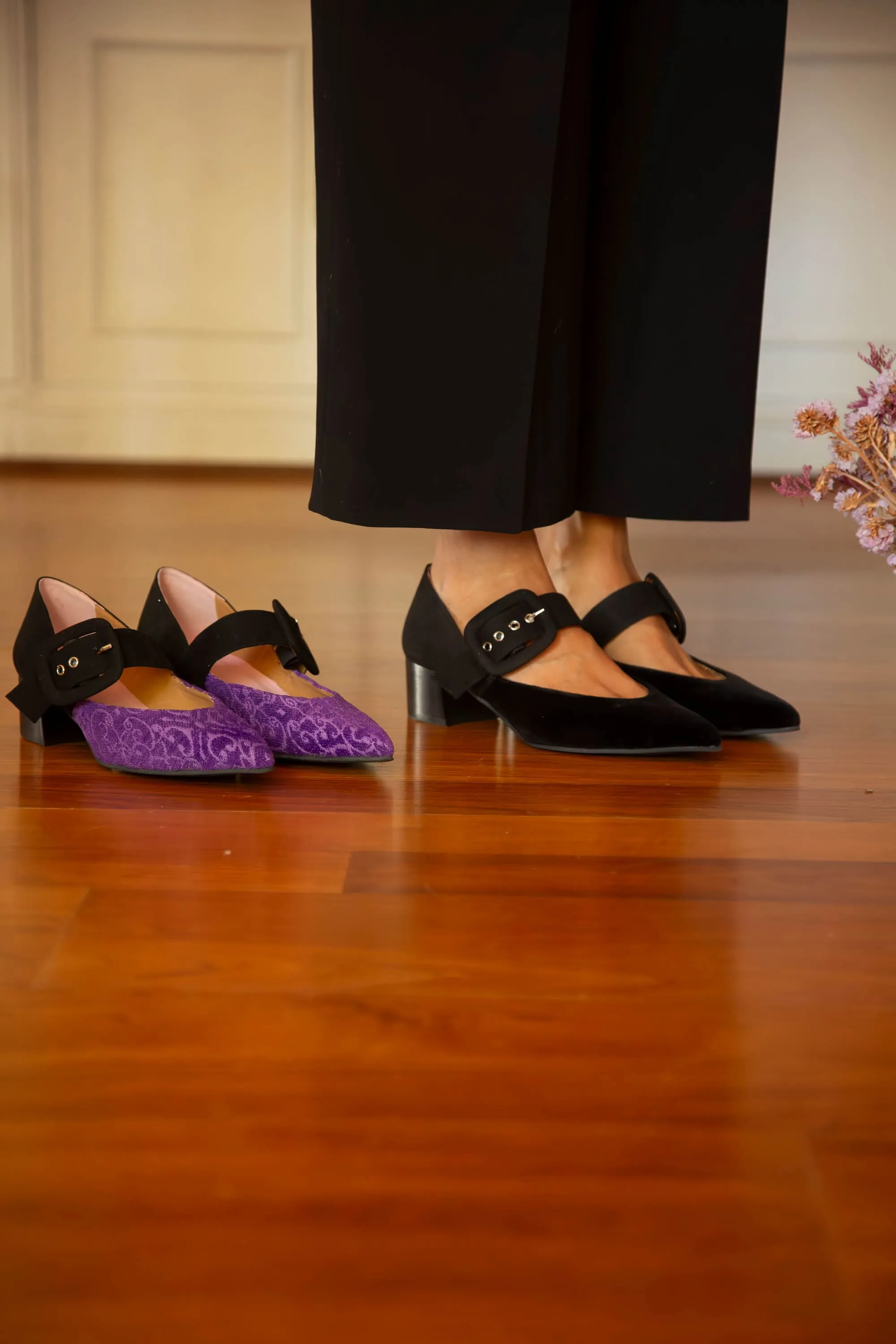 Sandales à talons en simili suédé vegan Tulip | Noir