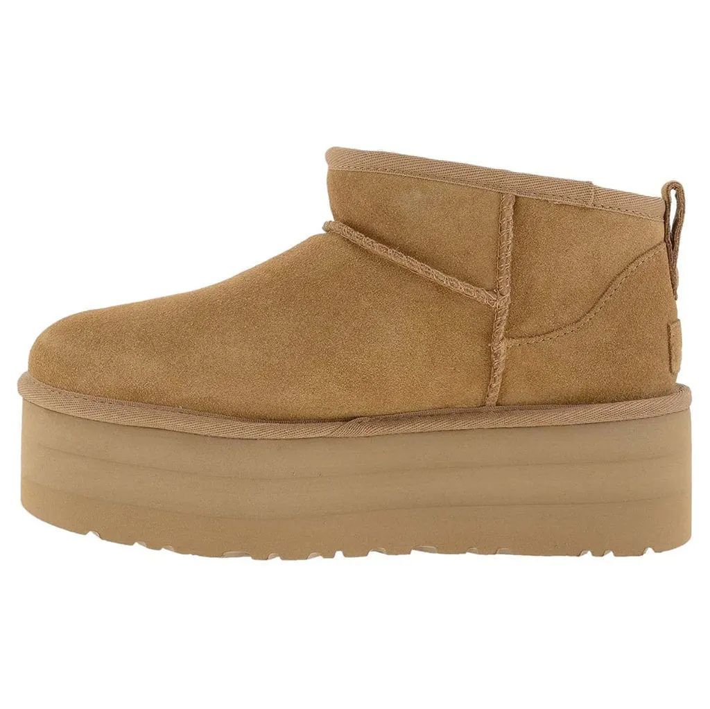 Bottes plates pour femmes Ugg Classic Ultra Mini en daim et cuir