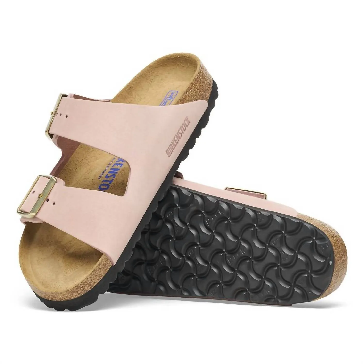 Sandale Arizona pour femme en cuir nubuck avec semelle intérieure douce, couleur rose doux